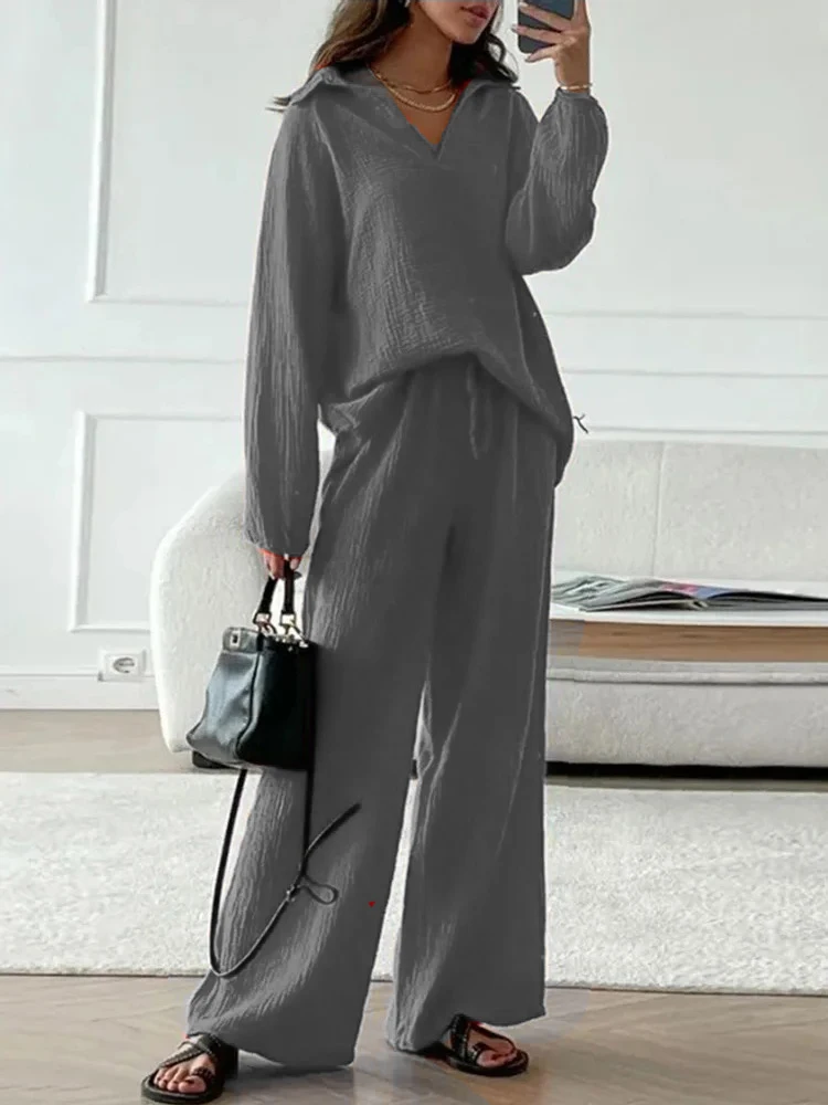 Женский Повседневный костюм из двух предметов Белый Топ с длинным рукавом и