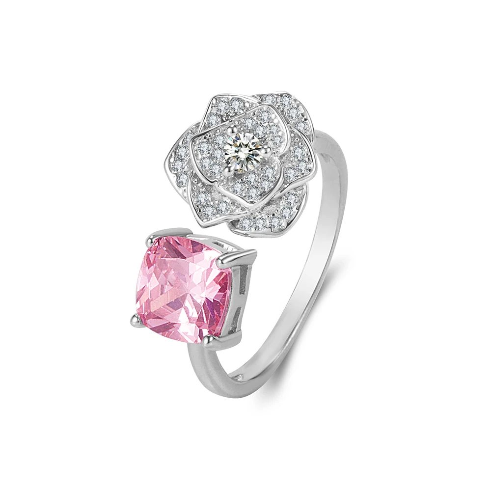 Anillo de plata de ley de cristal rosa para mujer, joyería de compromiso de lujo, apertura, temperamento, novedad de primavera, 2021, #447