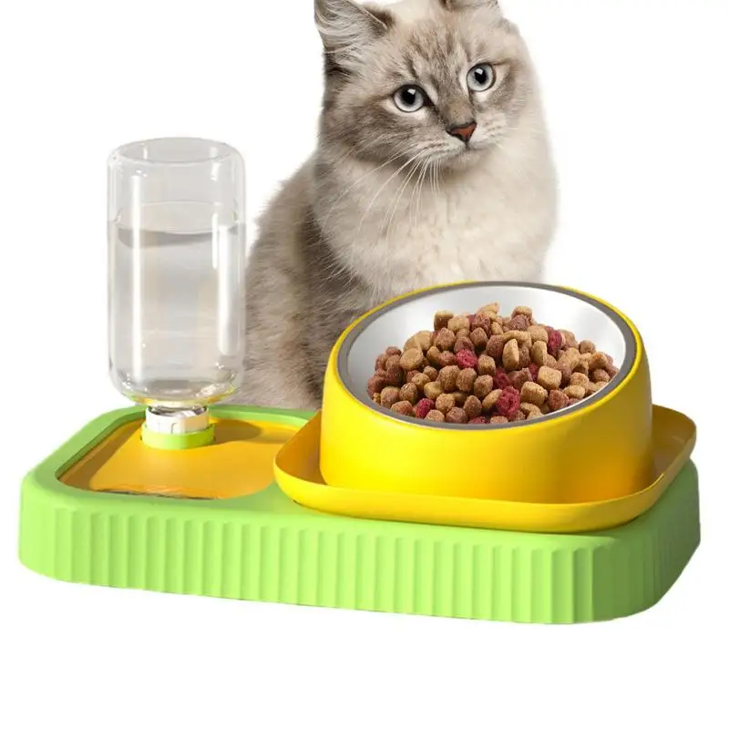 

Миски для кошек для еды и воды, двойные миски для собак, наклоненные миски из нержавеющей стали для питомцев с милой моделью, миска для питомцев с водой