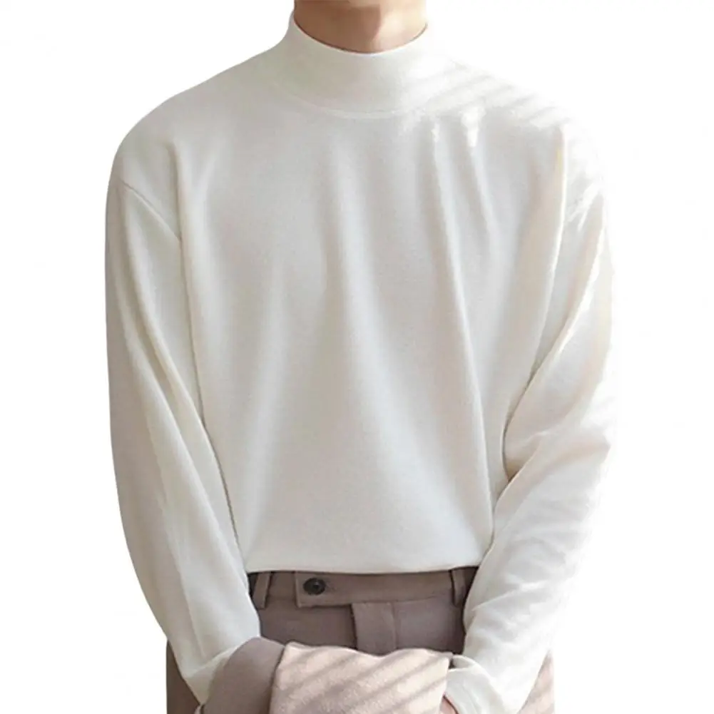 

Chic Men Winter T-shirt Tender Base T-shirt Easy to Match Warm Friendly to Skin Autumn Tops Half-high Collar