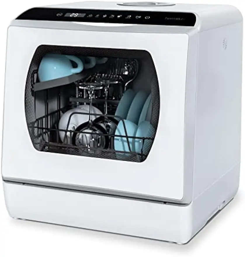 

Hermitlux Countertop Dishwasher, 5 Washing Programs Portable Dishwasher With 5-Liter Built-in Water Tank For Glass Door