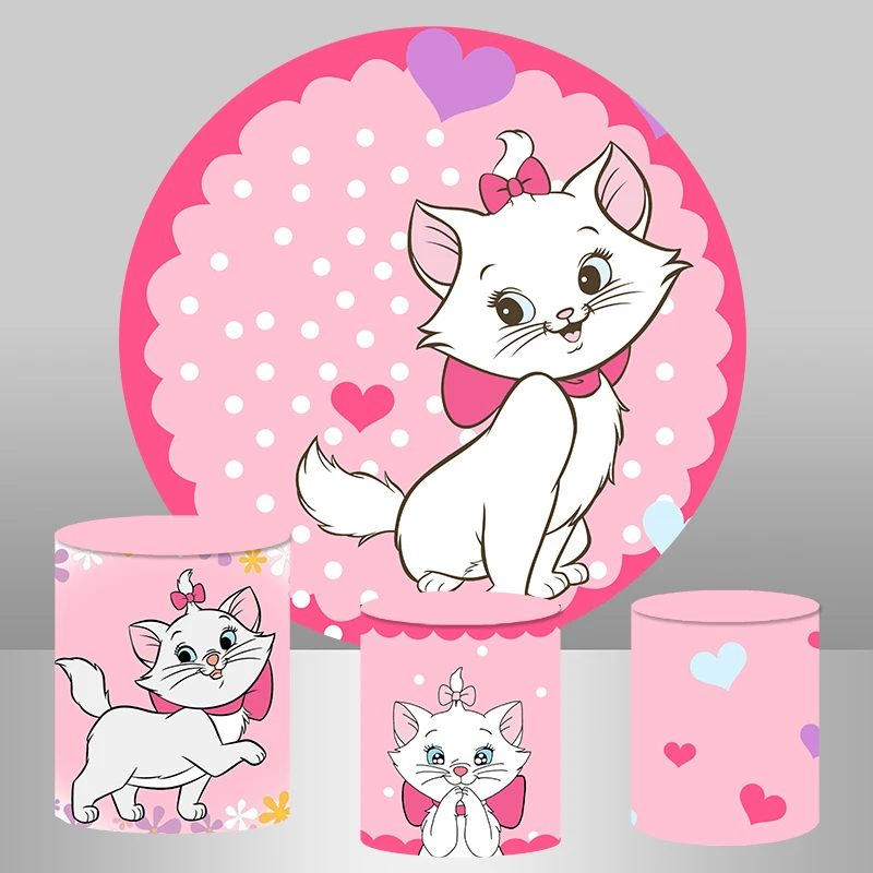 

Marie Cat Circle Round Backdrop Cover for Baby Shower Newborn Girls 1st Birthday Party Background Dessert Table Plinth Covers