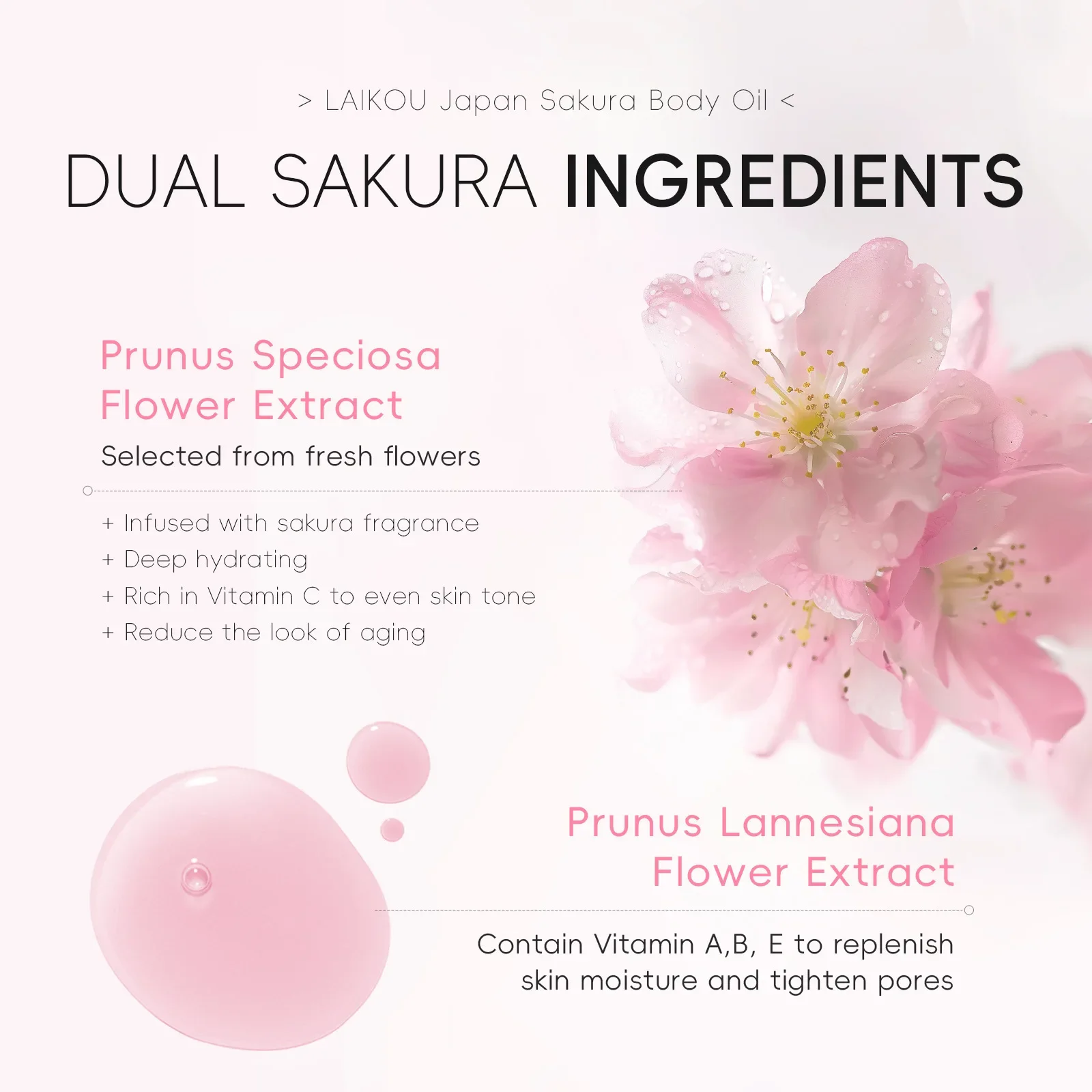 LAIKOU 50g Sakura Body Oil Moisturizing Essence Natural Plant Hydration Lotion Bath Fragrance Smooth Skin Care Serum