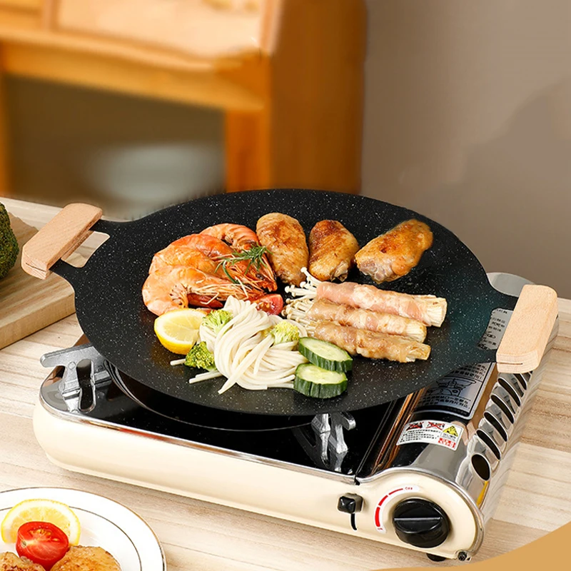 

bbq Plate Korean Barbecue Grill Gas Outdoor Camping Plate Set Round Non-Stick Portable Frying Pan Meat Pot Barbecue Accessories