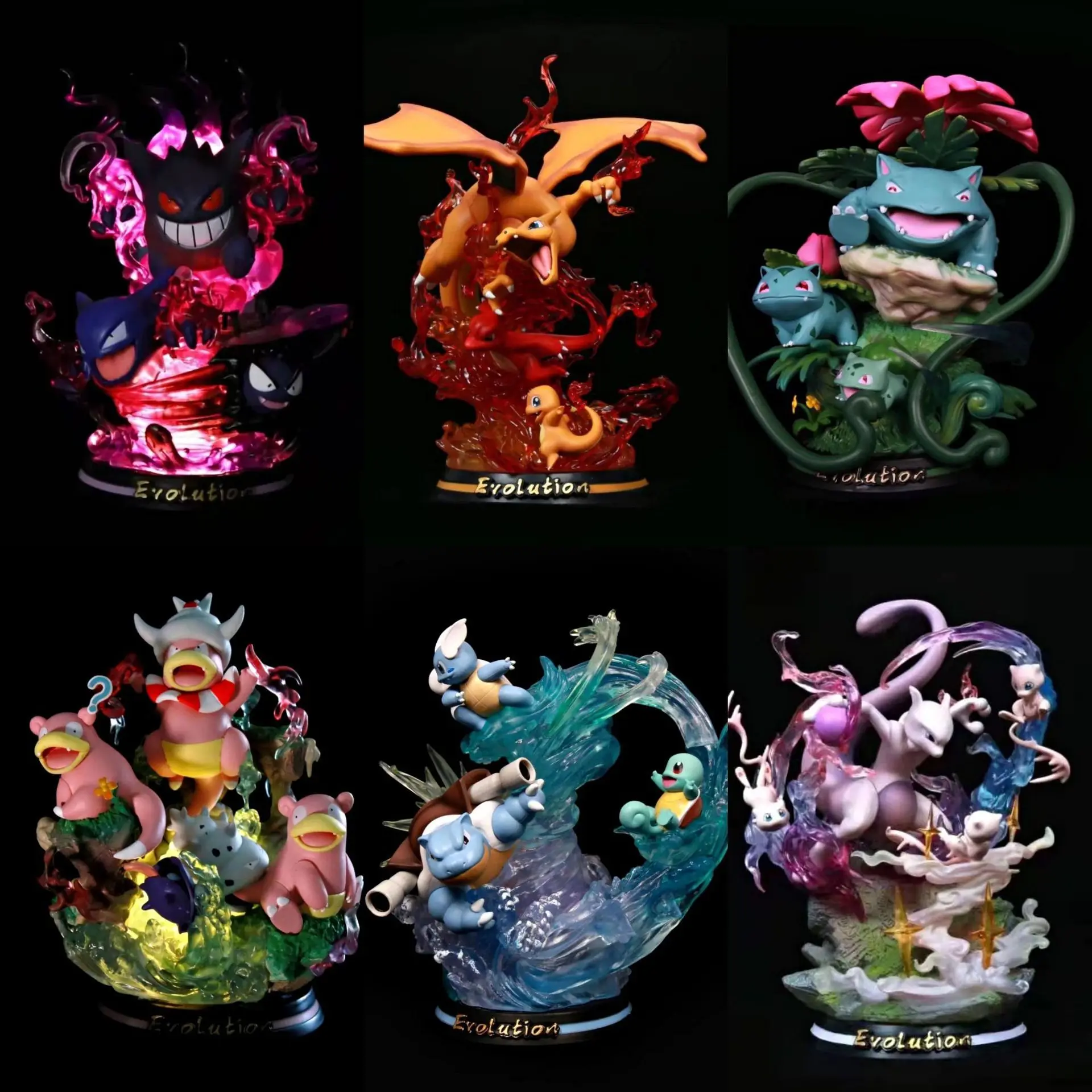 

Anime Figures Pokemon MFC Gengar Eevee Blastoise Venusaur Evolution Mewtwo Charizard Luminous Glowing Model Decoration Gift