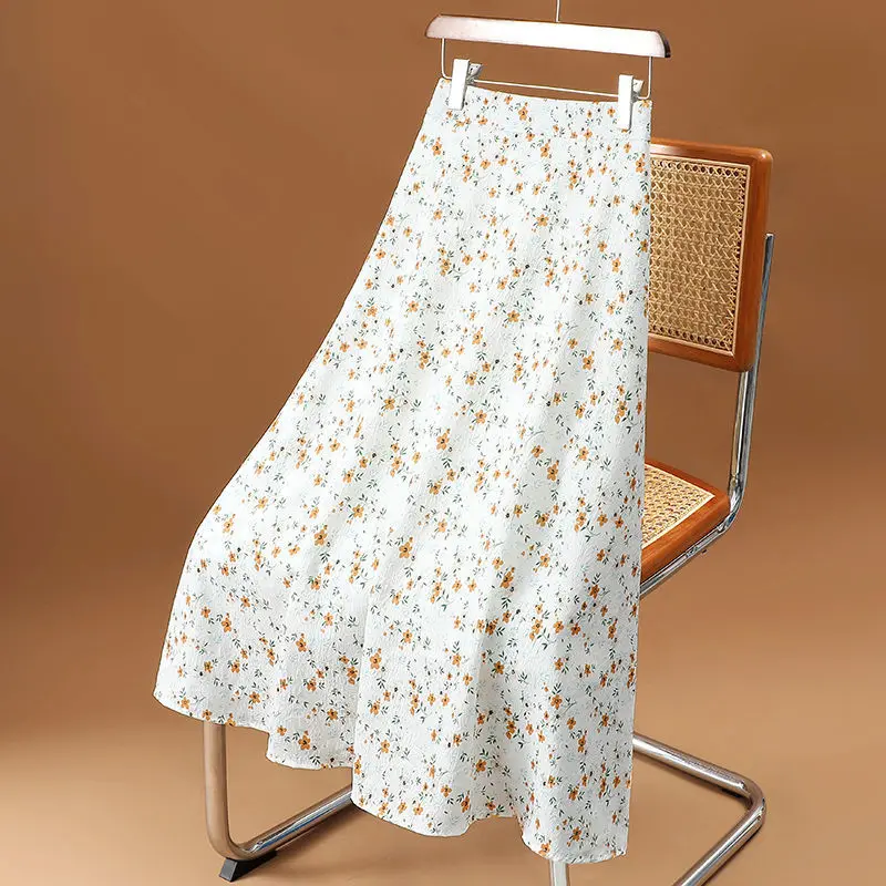 

2023 Summer New Fashion Chiffon Elastic Waist Women Half Skirt A-line High Waist Loose Fit Female Mid Length Half Skirts