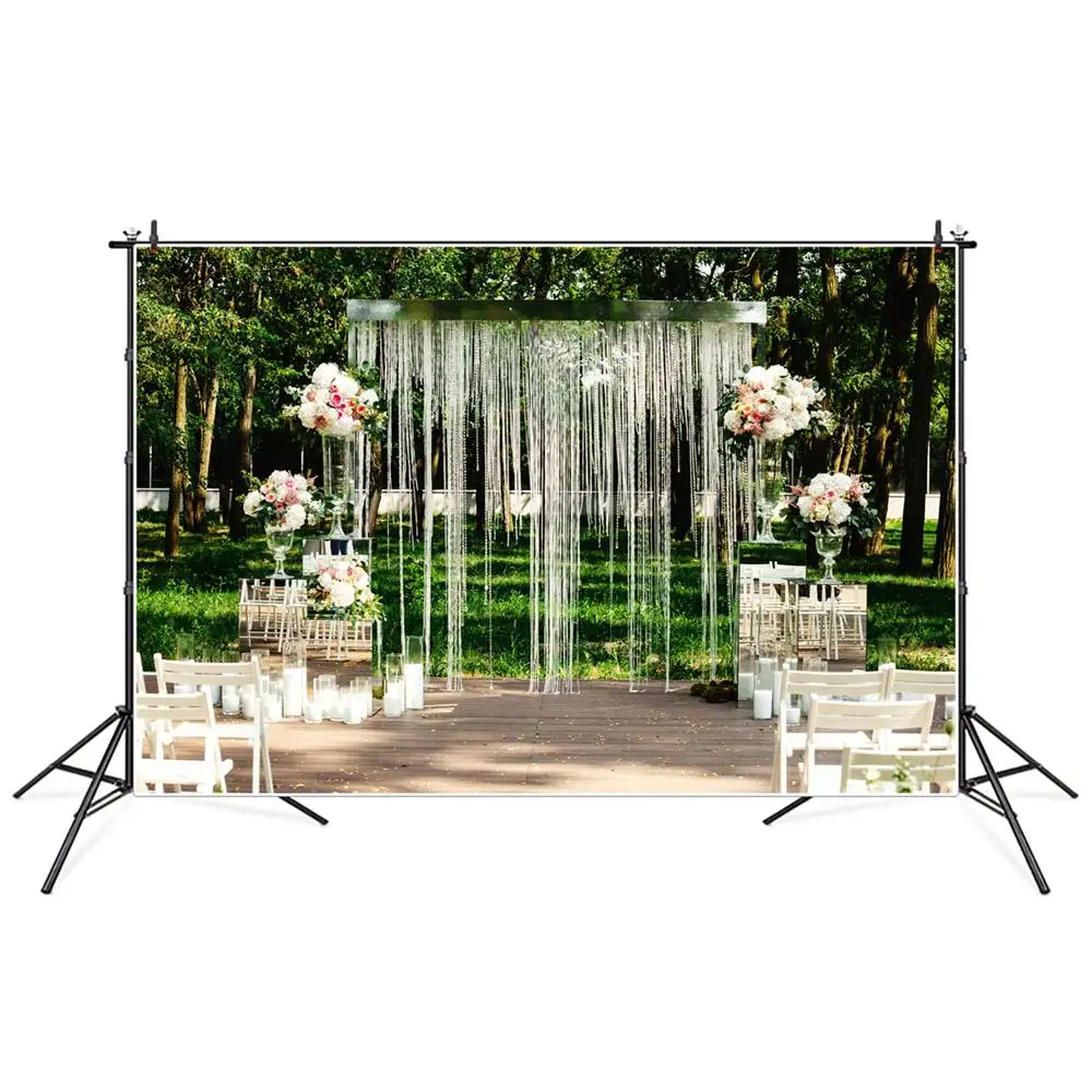 

Pure White Crystal Curtain Decoration Wedding Ceremony Photography Backdrops Bridal Shower Park Flower Chair Photo Backgrounds