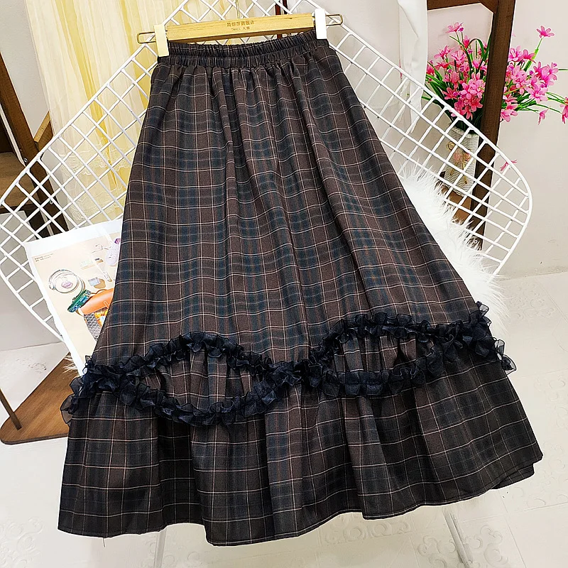 

Korobov 2022 Spring New Women Skirts Vintage Elegant Hit Color Patchwork Faldas Mujer Korean Sweet A-Line Skirt