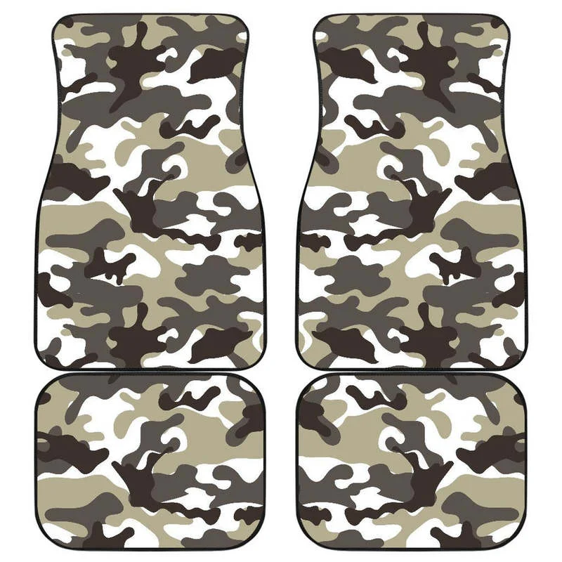 Brown And White Camouflage Print Front and Back Car Floor Mats    Heavy Carpet Front and Rear Full Set 4PCs Pack