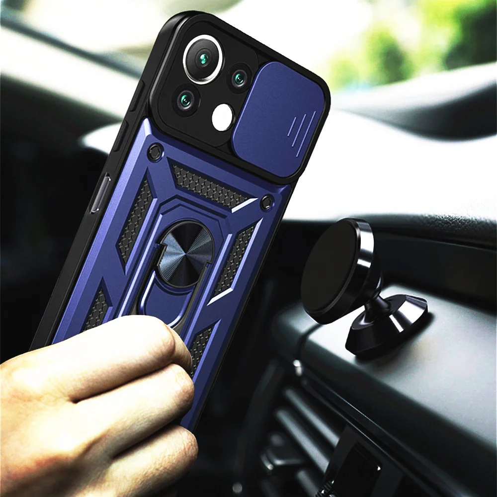 

Mi 11 Lite Shockproof Case For Xiaomi Mi 11 Lite 5G Ring Stand Push Pull Camera Protection Cover For Xiaomi Mi 11i 11T Pro Funda