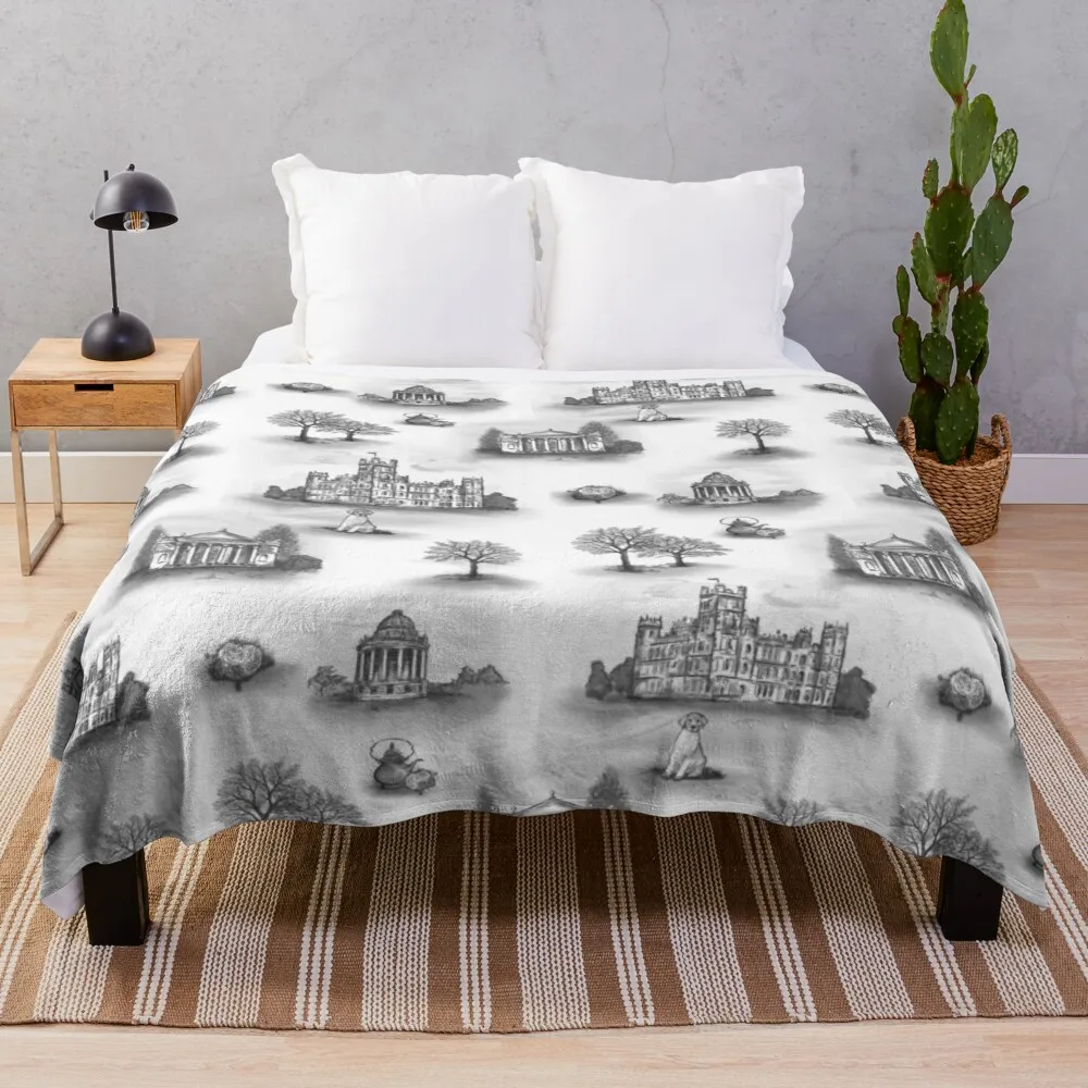 

Black and Gray Downton Abbey Toile Throw Blanket textile for winter home