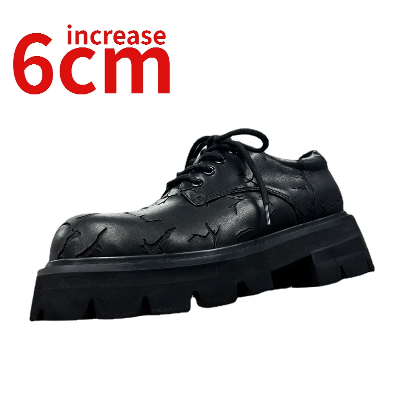 

Derby Shoes Men's Fashion Heightening Shoes Height Increased 6cm Men's Leather Casual Shoes Crack Design Elevator Leather Shoes