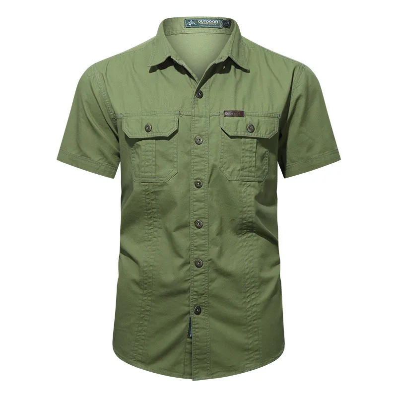 

2022 New Summer Denim Short Sleeve Men Shirts 100% Cotton Army Military Casual Shirts Outdoor Hiking Fishing Clothing Plus Size