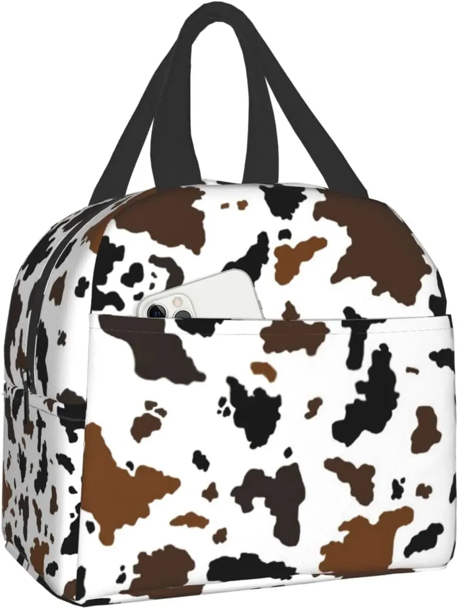 

Brown Cow Print Lunch Bag for Boys Girls, Lunch Box Reusable Thermal Cooler Lunch Tote Bag for Office Outdoor Travel Picnic
