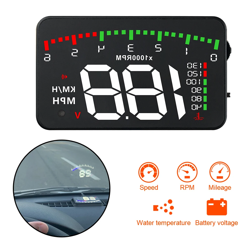 

KMH MPH Detector Speedometer Auto Alarm EOBD OBD2 Windshield Projector Car Hud Display Head Up Display 3.5"
