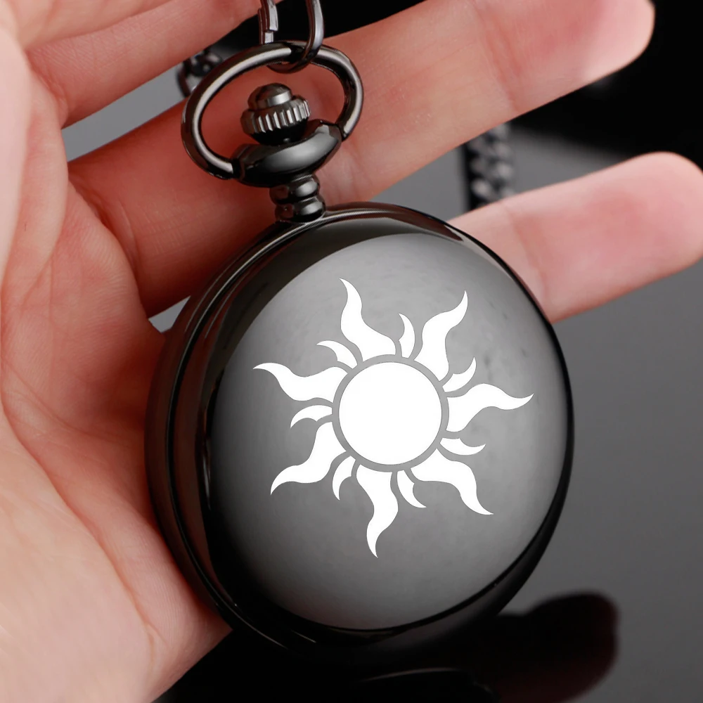 Винтажные лазерные часы дизайн солнца Гладкие стальные кварцевые карманные для