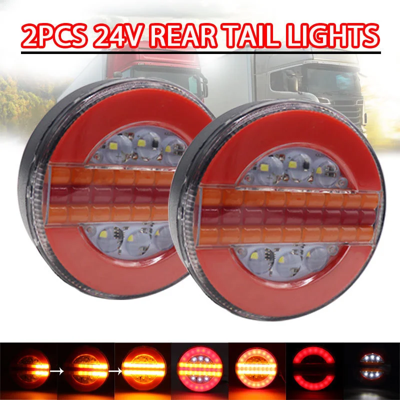 

2Pcs Dynamic LED 24V Trailer Truck Tail Light Brake Light DRL Flow Turn Signal Lamp Strobe Light For Car Boat Bus Van Caravan