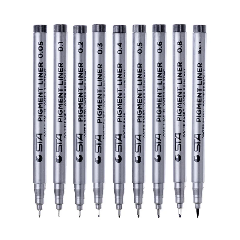 9 Waterproof Needle Pen Set Hand-Painted Hook Line Stroke Sketch Signature Pen Sketch Thin Line Point Mark Office Supplies
