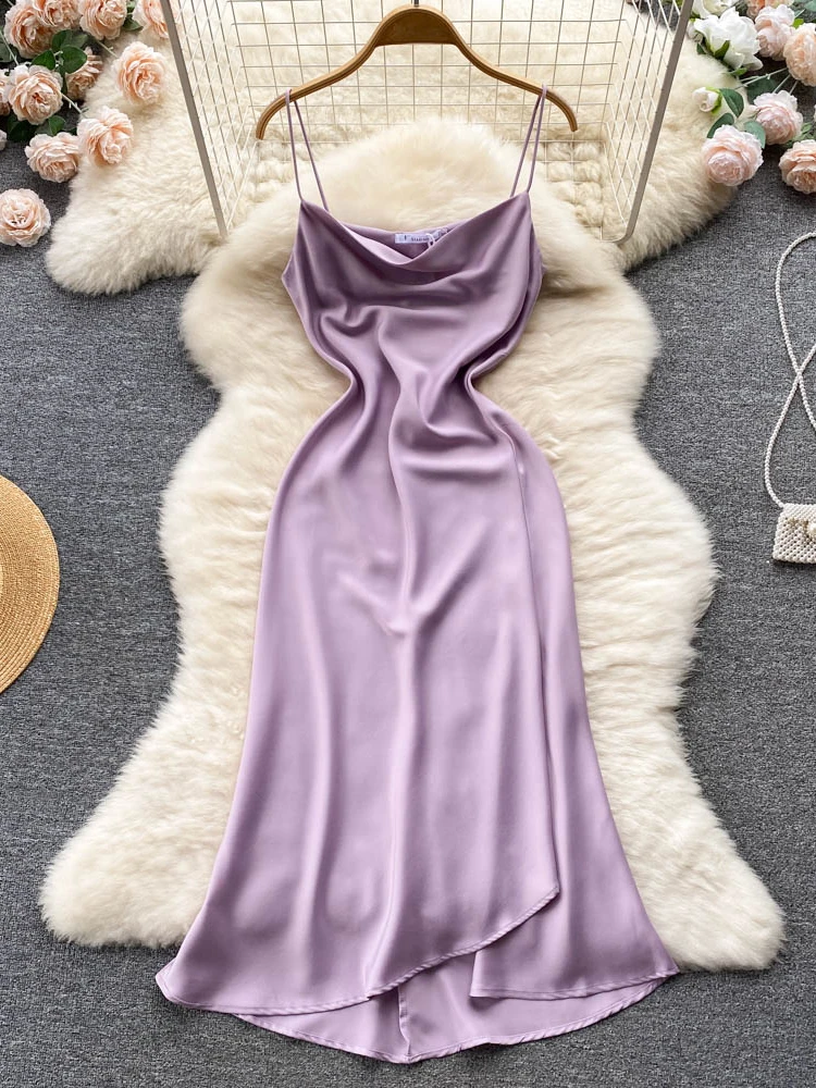 

Женское атласное платье с пышным воротником, элегантное вечернее платье с асимметричным подолом, облегающее привлекательное длинное плать...