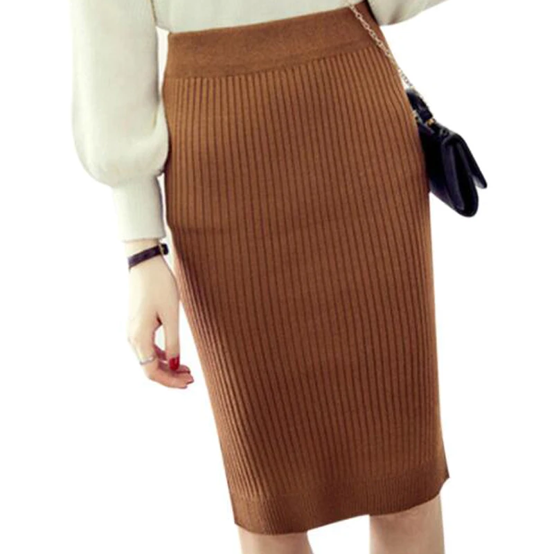 

Vintage Winter Skirts Women Stretch Woolen Pencil Skirt High Waist Office Lady Bodycon Skirts Saias Knee-Length Skirt Jupe