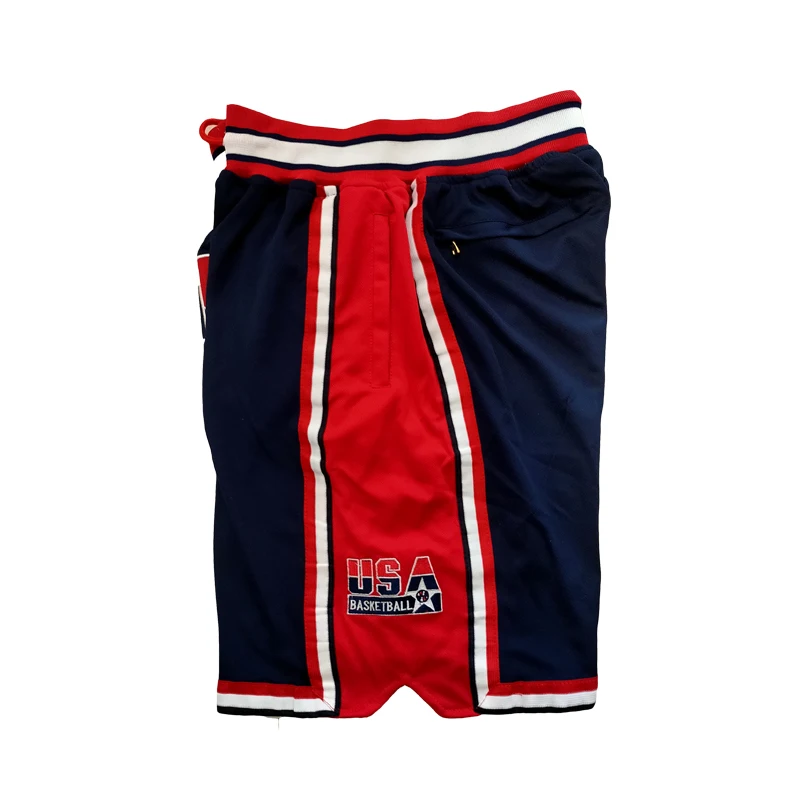 Basketball Shorts USA 1992 Zipper four pockets Sewing Embroidery Outdoor Sport Shorts High-Quality Beach Pants WHITE Blue 2023