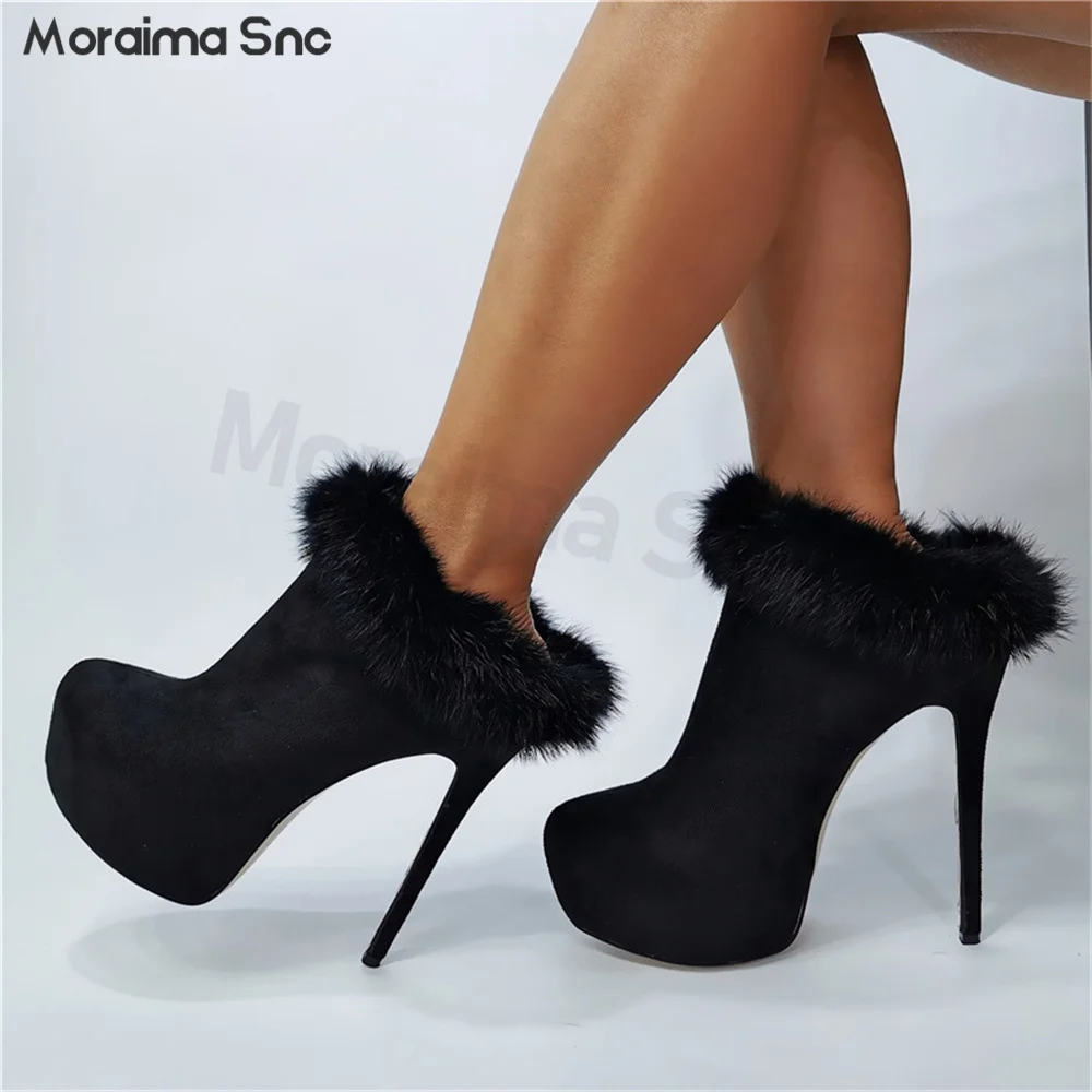 Solid Color Black Stiletto Heels Large Size Round Toe High Platform Women's Shoes Sexy Fashion Fashion Banquet Single Shoes