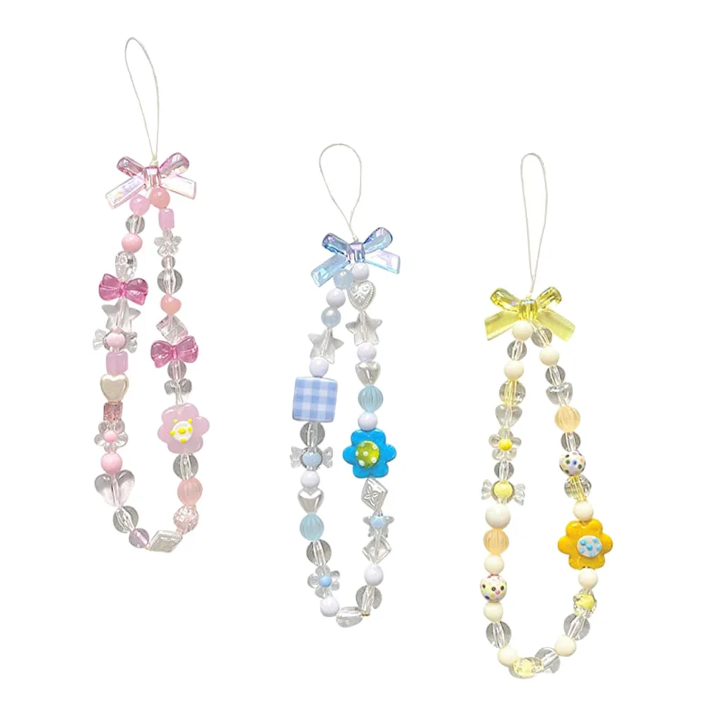 

3pcs Acrylic Floral Bowknot Beaded Charms Phone Hanging Charms Phone Accessories