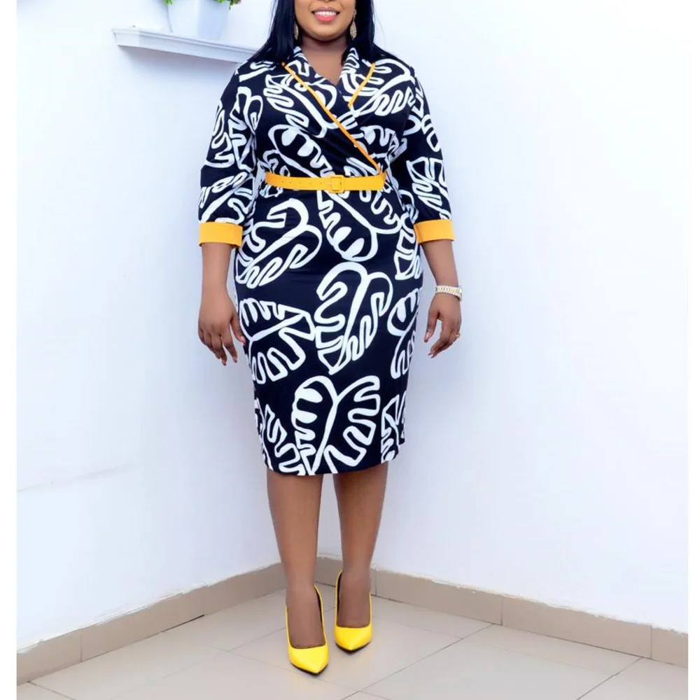 

Office Lady Dress Fashion Color Block Print High Waist A Line Midi Vestidos Female Casual Fall Dresses 2022 Autumn Clothes