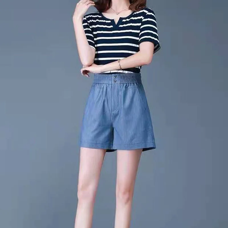 Женские свободные короткие джинсовые шорты из ледяного шелка с высокой талией