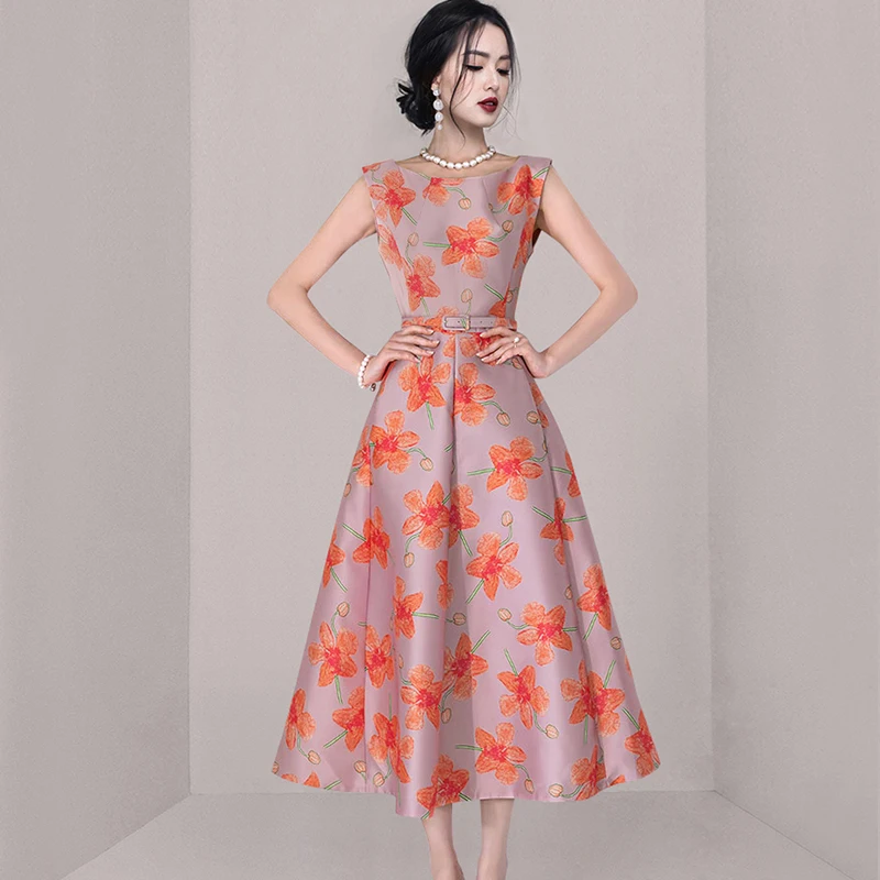 

Женское офисное платье без рукавов, Элегантное Длинное платье в Корейском стиле с цветочным принтом, повседневное и праздвечерние чное офи...