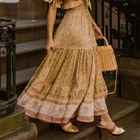 Женская юбка в стиле хиппи Happie Queen, желтая пляжная юбка в богемном стиле с цветочным принтом и высокой эластичной талией, трапециевидная юбка