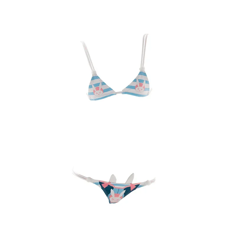 Комплект бикини с принтом кролик нижнее белье синего и белого цветов тремя