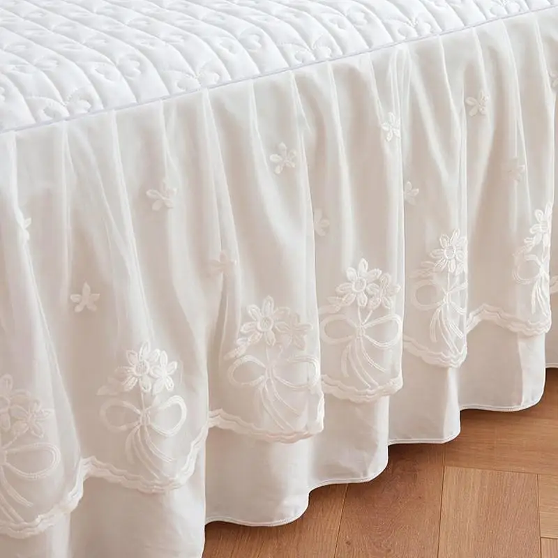 Cotton Solid Korean sle Princess Sle Bed Skirt Single Piece Pure Bedspread Lace Yarn White .8M Bedspread-