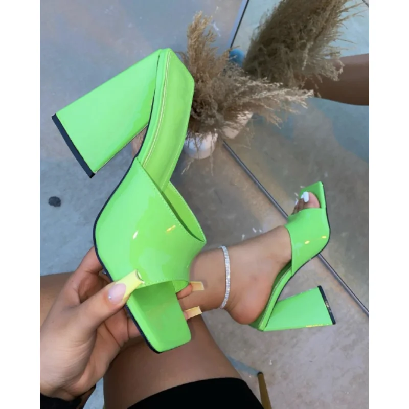 High Heels Summer High-heeled Slippers Women Triangle Thick Heel Slippers Sexy  Square Toe Thick Heel Open-toe Slip on Sandals