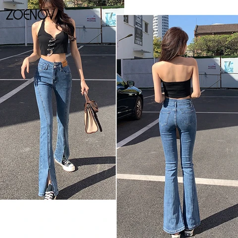 ZOENOVA Woman Jeans Flare  Low Waist Slim High Elastic Jeans For Women Pants 2022 Korean Fashion Boyfriend Denim Pant Trousers