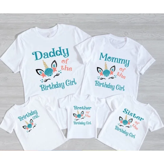 

Unicorn Mermaid Birthday Girl T-shirt Lovely Family Matching Outfti Set Funny Theme Party Clothes Personalized Birthday Gift