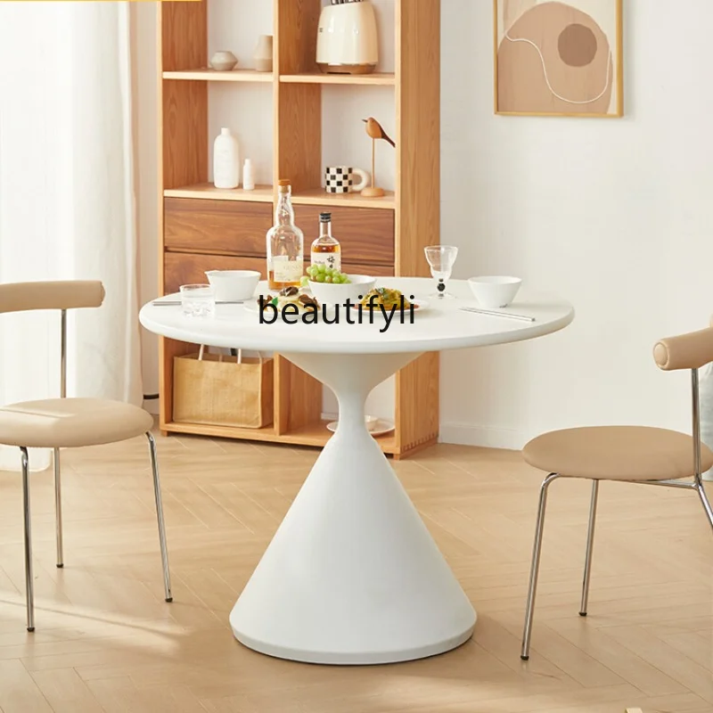 

Dining Table Household Light Luxury Modern Simple round Table French Cream Style Small Apartment round Rock Plate Table