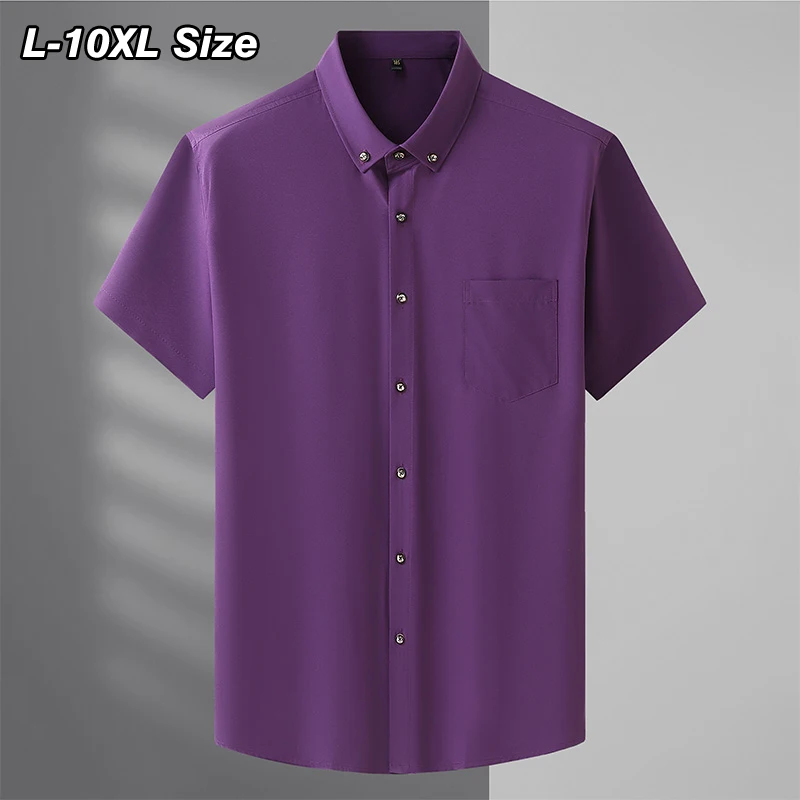 

Summer Men's Short Sleeve Shirt Plus Size 7XL 8XL 10XL Solid Color Business Professional Dress Baggy Elasticity Casual Clothing