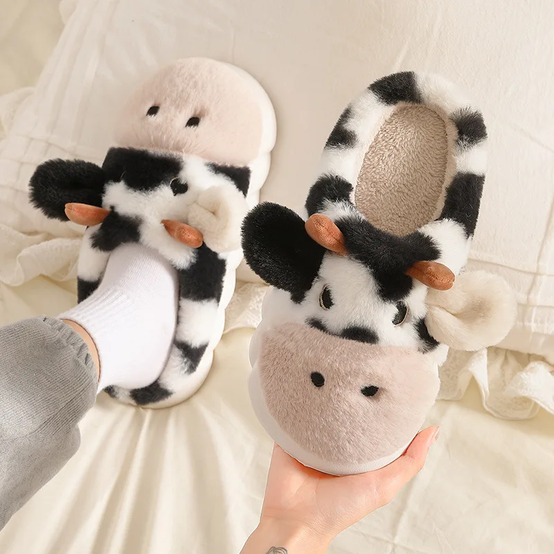 

2022 new cute cow cotton slippers women's winter home cotton shoes non-slip warm thick bottom Baotou plush slippers women