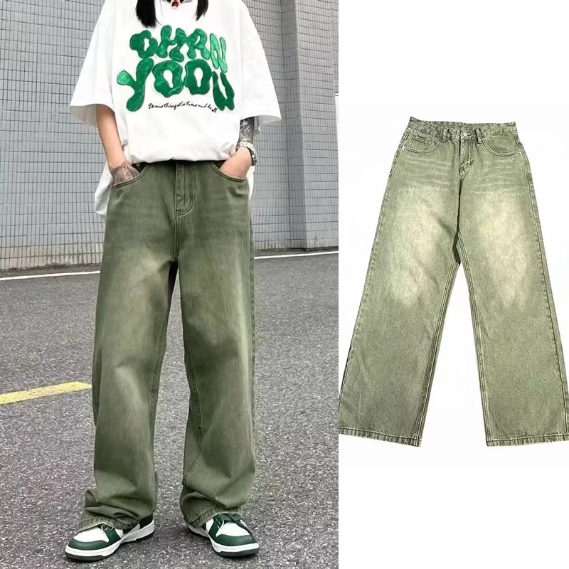 Men Brown Y2k Jeans Fashion Retro Loose Jeans Men Streetwear Loose Hip Hop Straight Denim Pants Mens Trousers Cargo Pants
