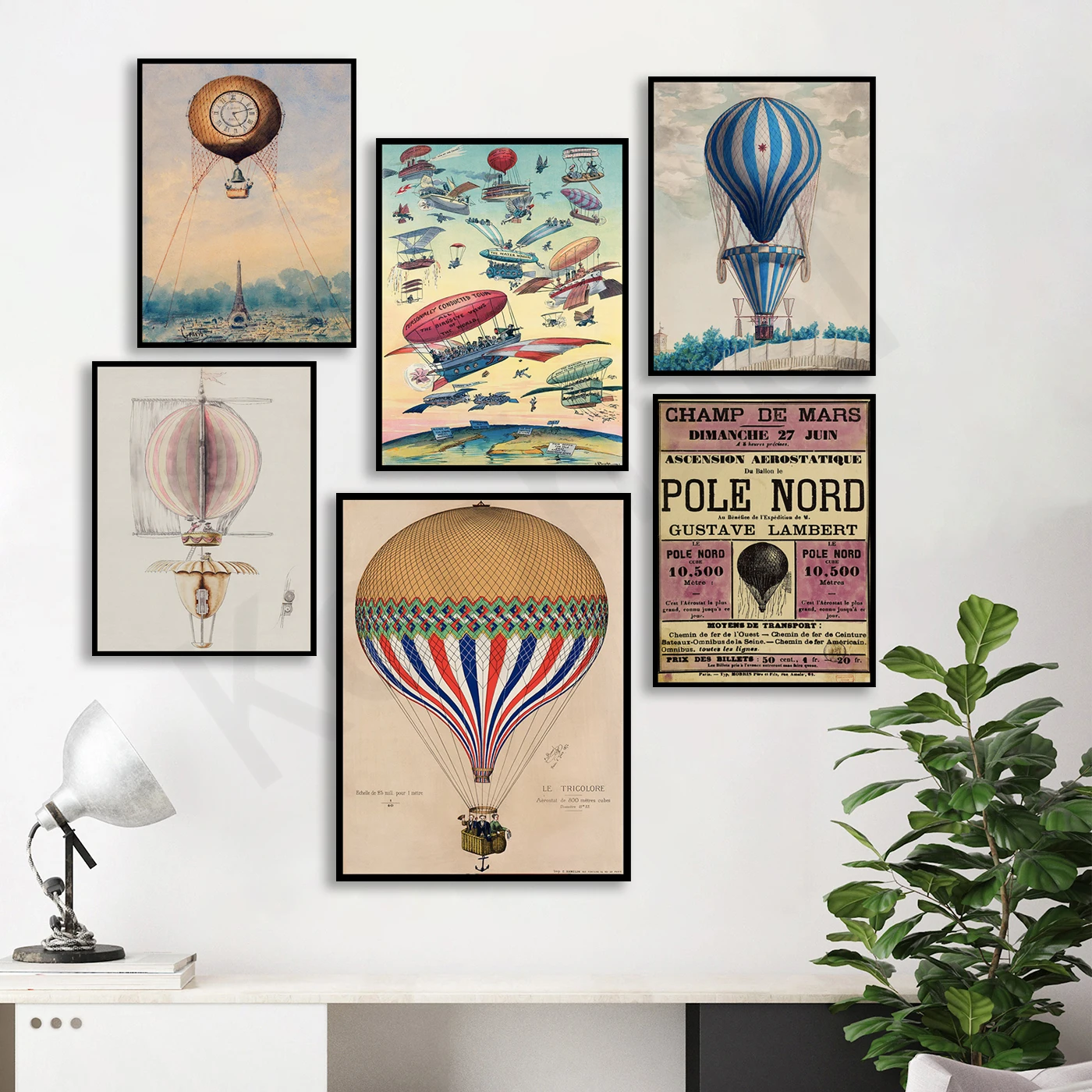 Самолет с воздушным шаром. Париж Винтаж Настенное Искусство. Подарок пилоту.