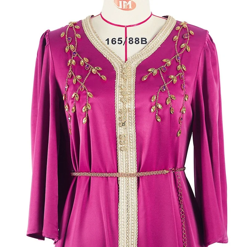 Handcraft Diamond Morocco Kaftan Sfifa Ribbon Braid Arabic Muslim Dress Women Saudi Jalabiya Satin Abaya Dubai Eid Party Evening