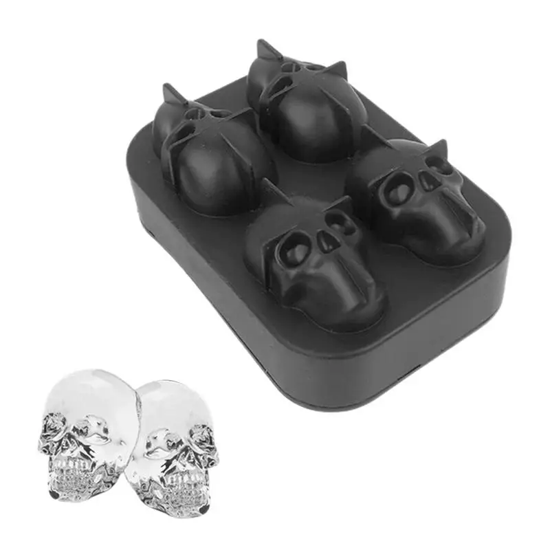 

3D Skull Ice Mold Silicone Ice Cube Tray With 4 Grids For Whiskey Bourbon Cocktails Beer Fruit Drinks Ice Cube Maker Mold