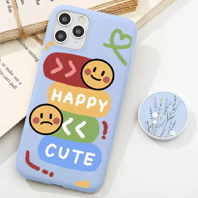 

Fashion Cartoon Smile Face Phone Case for iPhone 11 12 13 Mini Pro Xs Max 8 7 6 6S Plus X XR Solid Candy Color Case