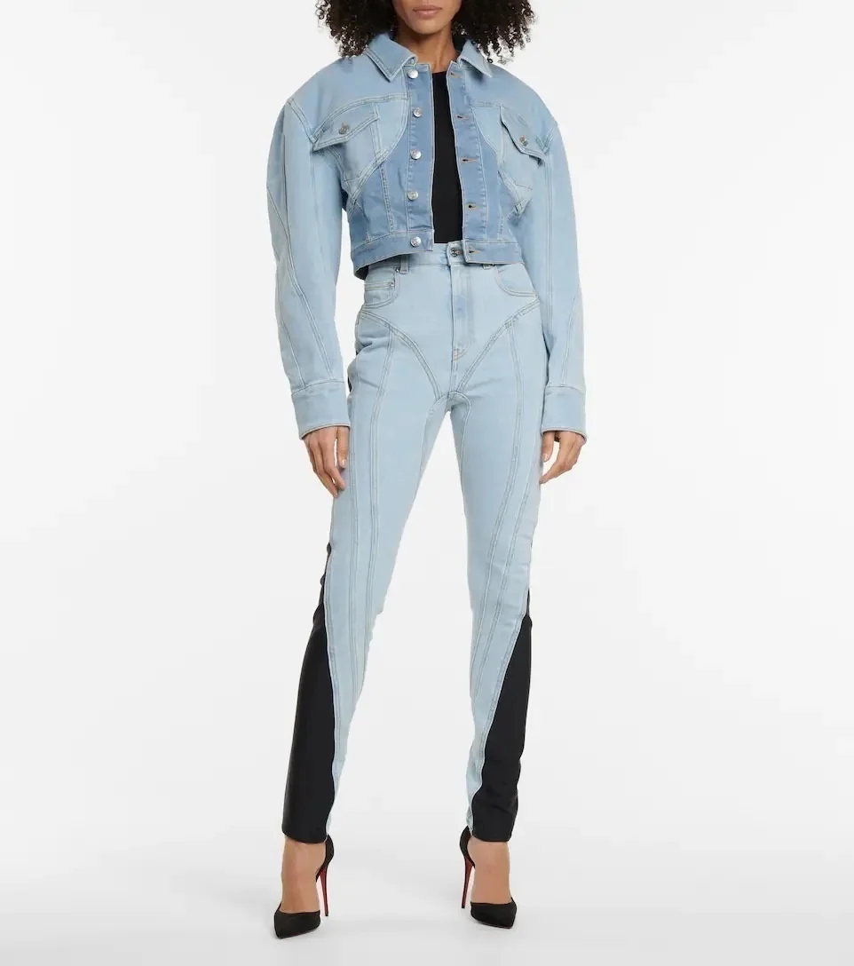 

Модные женские джинсы, новинка, облегающие контрастные цветные брюки-карандаш из денима в стиле пэчворк с высокой талией, женская уличная одежда, осень 2023, M849