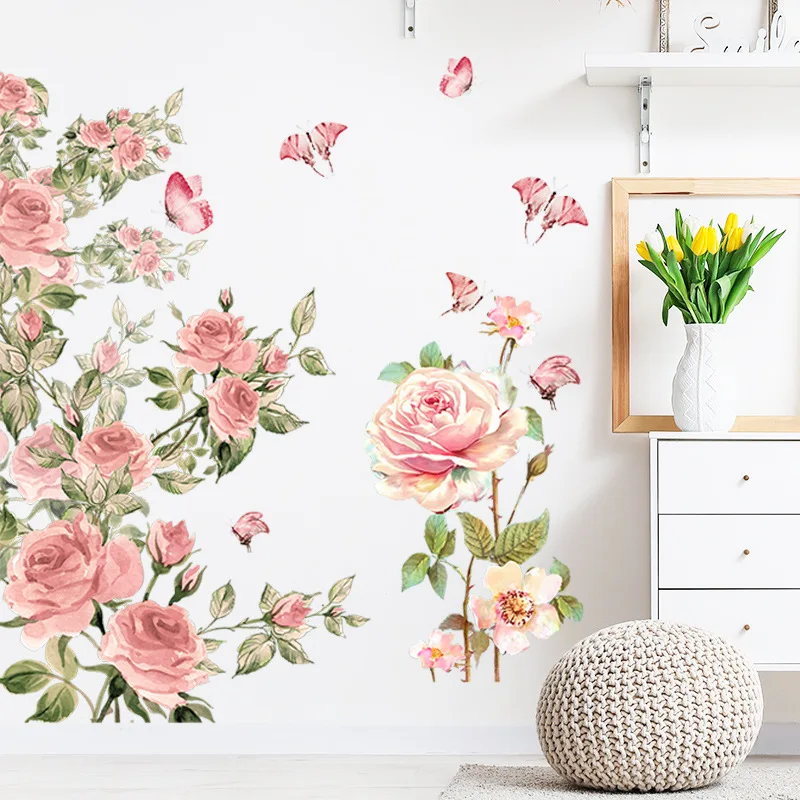 

Rose Butterfly Bedroom Living Room Home Wall Decoration Wall Sticker Self-adhesive Wall Sticker Bedroom