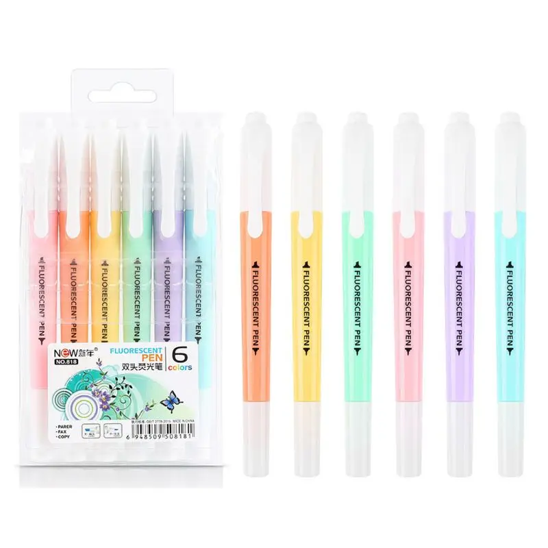 

New 6 Colors Dual-ended Marker Pen Dual-Tip Colored Markers Dual-Tip Highlighters