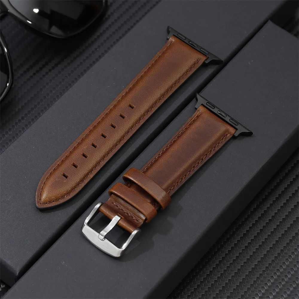 

Genuine Leather Straps for Apple Watch 8 7 6 5 4 SE Business Cowhide Watchbands 38/40/41mm 42/44/45mm for iwatch Belts 49mm