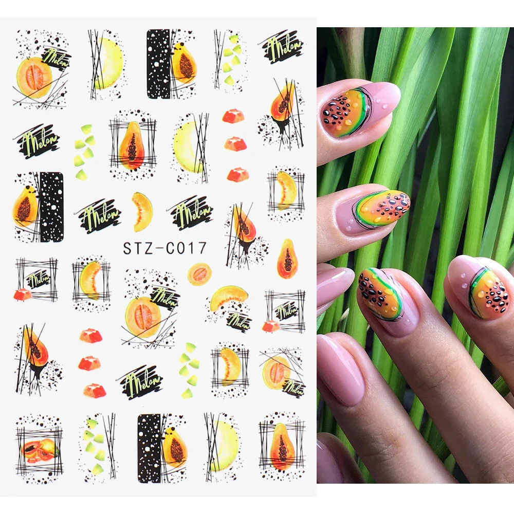 Наклейка для ногтей в виде фруктов папайя и питайя летние 3D тропические Слайдеры