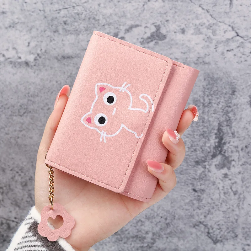 

New Women Wallet Cute Cat Short Wallet Leather Small Purse Girls Money Bag Card Holder Ladies Female Hasp 2023 Fashion